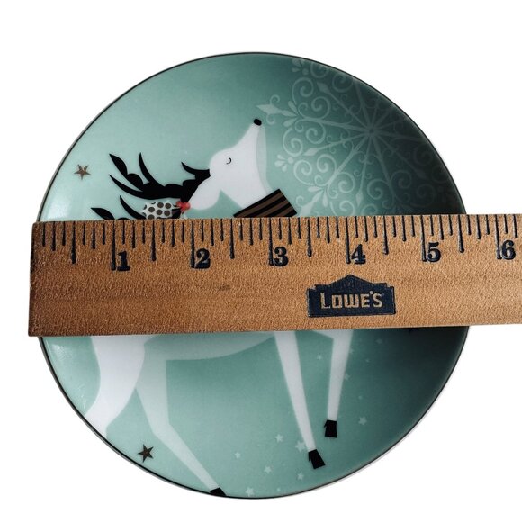 Vintage Pier 1 Christmas Reindeer Appetizer Dessert Plates Set Of 2 Aqua Festive - Picture 6 of 16